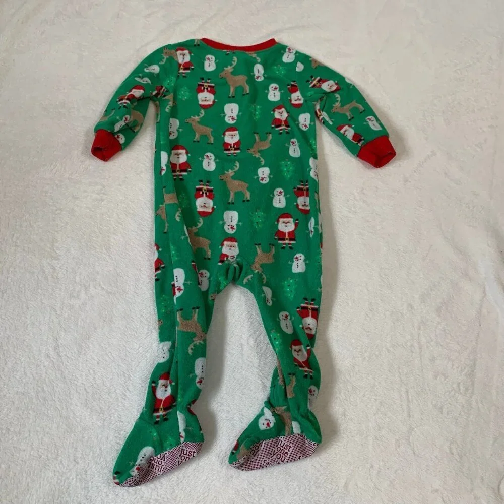 5/$25 Carter's‎ Kids Green Christmas Santa Fleece Footed Pajamas 18M